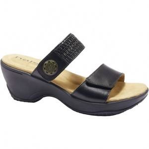 NEW HALSA FOOTWEAR women's delilah sandals in black embossed leather